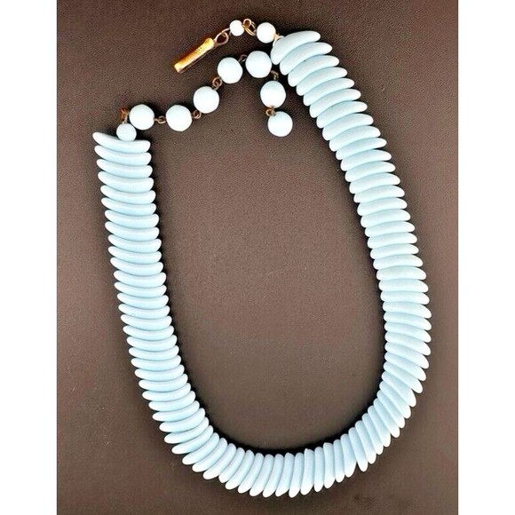 Vtg West Germany Glass Bead Necklace & Clip Earring Set Baby Blue - Picture 5 of 10